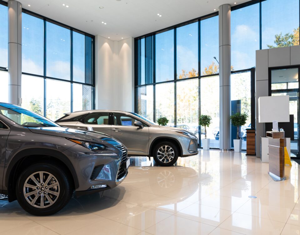 Cars in showroom